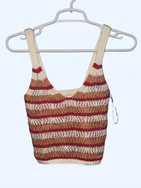 Freshman Open-Knit Striped Tank Top in Cream, Rust & Brown